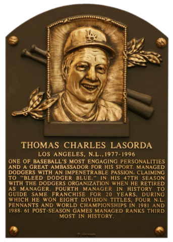 Autographed Tommy Lasorda Hall of Fame Gold Plaque 
