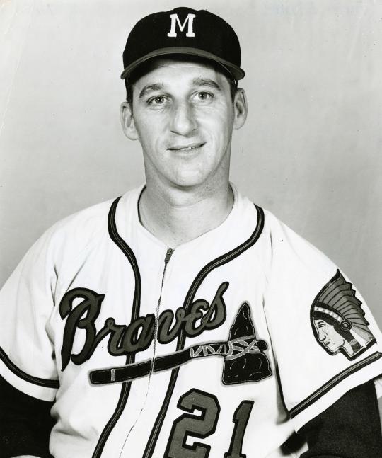Warren Spahn, left handed pitcher for the Milwaukee Braves, is about