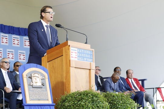 In his Induction Speech, Trevor Hoffman spoke about the support of his family throughout his 18-year big league career. (Milo Stewart Jr./National Baseball Hall of Fame and Museum)