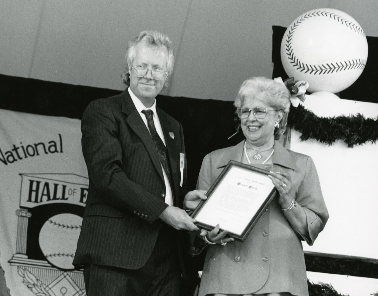 J.G. Taylor Spink Award Presentation to Wendell Smith, received by Wyonella Smith (Wendell Smith&#039;s widow) at the 1994 induction ceremony 